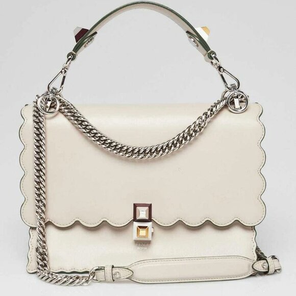 Fendi Beige Smooth Leather Kan I Medium Shoulder Bag 8BT283 - Picture 1 of 12